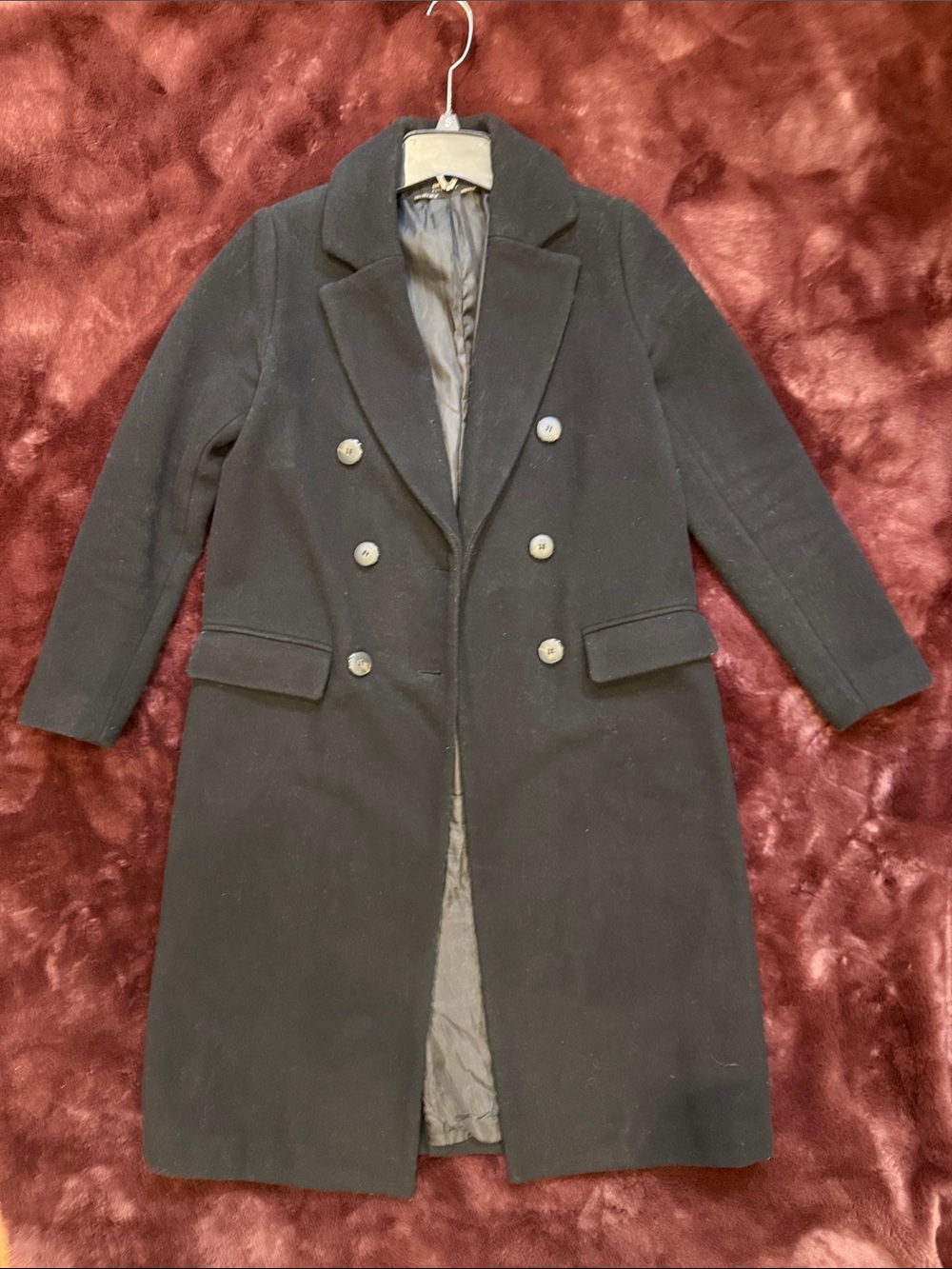 Zara Black Double-Breasted Pea Coat